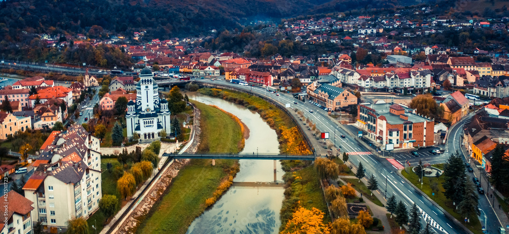 Panoramic view of romanian town architecture