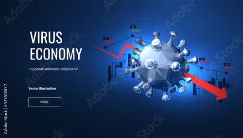 Corona virus economic impact illustration in futuristic abstract style. Coronavirus impact global economy stock markets financial crisis concept