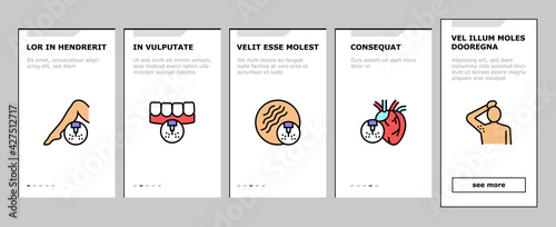 Laser Therapy Service Onboarding Mobile App Page Screen Vector. Laser Removal Of Vascular Pathologies And Hair, Acne Treatment And Photorejuvenation Illustrations