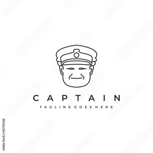 Sailor, Line art ship captain logo design vector