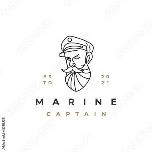 Sailor, Line art ship captain logo design vector
