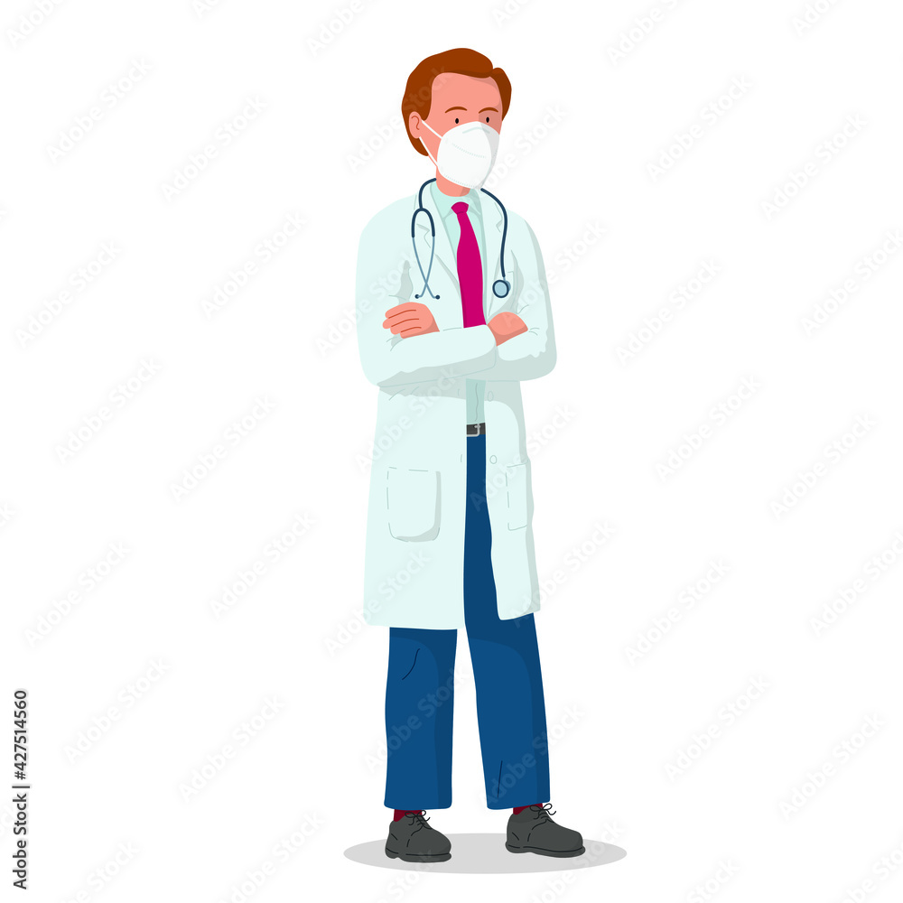 Vector illustration of a doctor with protective mask. Professional doctor. Hospital worker. Vector illustration of a doctor with protective mask. Professional doctor. Hospital worker.