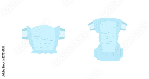 Set of folded and unfolded children diapers, flat vector illustration isolated.