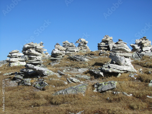 A group of cairns on the Pizol above the 'Schwarzensee'. photo