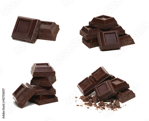 Chocolate bar set isolated on white background.