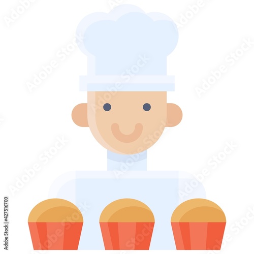 Chef and Cupcake icon, Bakery and baking related vector