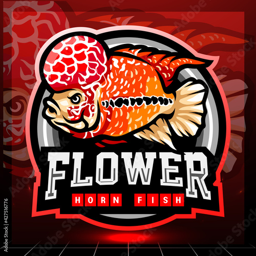 Flower horn fish mascot. esport logo design