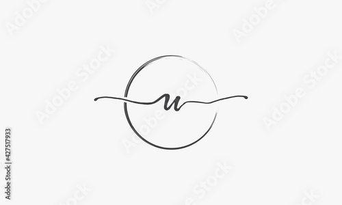 U handwritten logo with circle paint brush design vector.