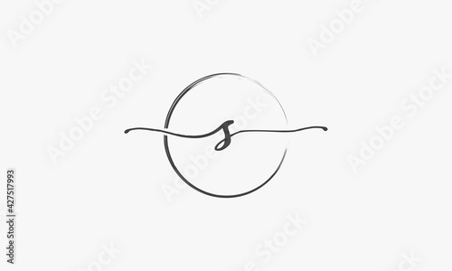 S handwritten logo with circle paint brush design vector.