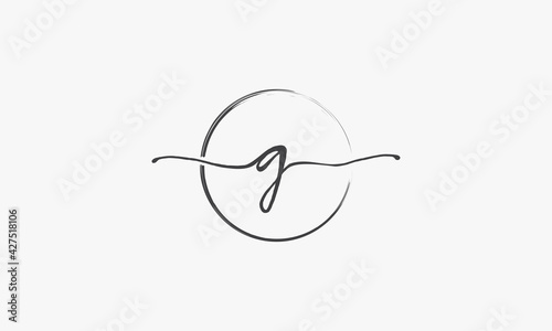 G handwritten logo with circle paint brush design vector.