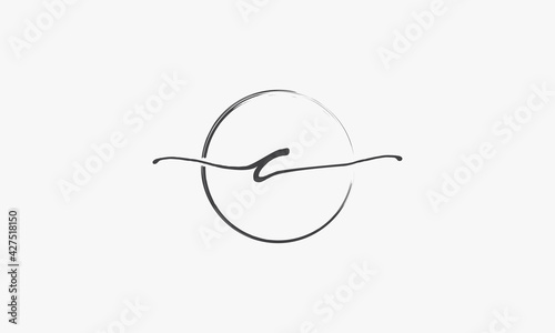 C handwritten logo with circle paint brush design vector.