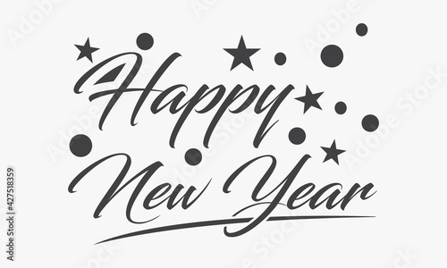 happy new year text with decorative trinkets graphic vecor.