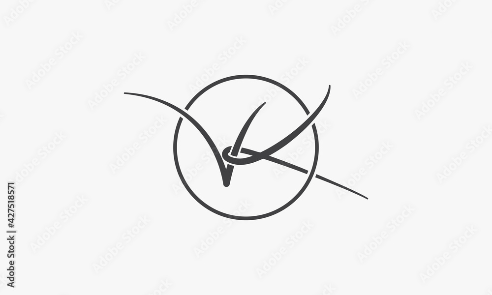 logo V K script letter with circle line. logo V K script letter with circle line.