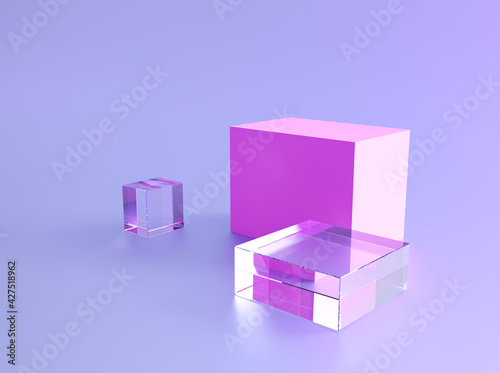 Crystal podium pedestal or glass stand background, 3d display platform. Podium pedestal of crystal boxes or glass cubes, product display presentation background