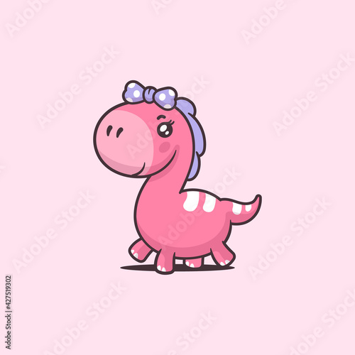 Cute kawaii dinosaur girl vector illustration
