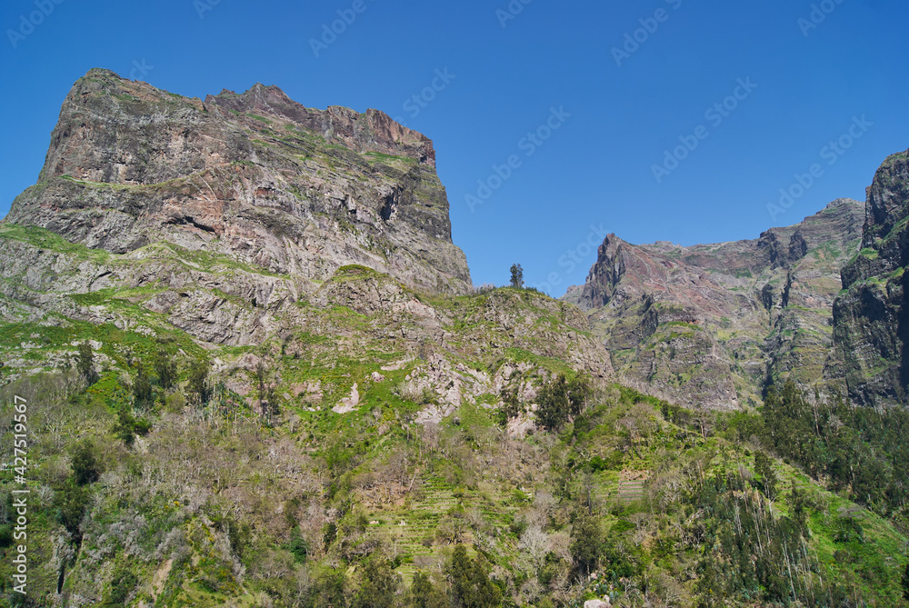 steep mountain peak  in Madeira Island, Nun's valley - Portugal
