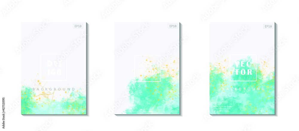 Set of bright colorful vector watercolor background.Modern alcohol ink watercolor splash in mint color artwork. Futuristic design. Abstract liquid flow, fluid shape painting. Holi Paint Texture.EPS10.