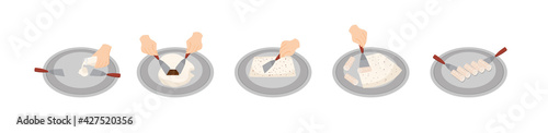 Preparing stir-fried or rolled ice cream, flat vector illustration isolated.