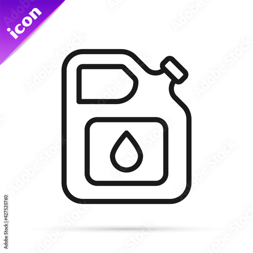 Black line Canister for gasoline icon isolated on white background. Diesel gas icon. Vector