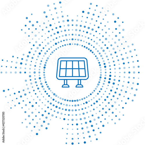 Blue line Solar energy panel icon isolated on white background. Abstract circle random dots. Vector