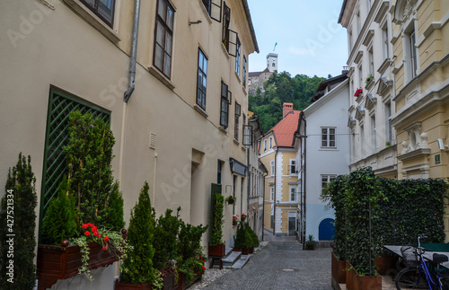 View on city center  old buildings and Ljubljana s castle. Ljubljana is the capital of Slovenia and Famous Slovenian tourist destination 