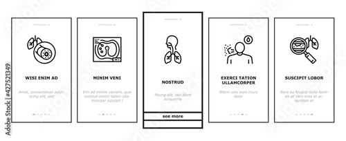 Respiratory Disease Onboarding Mobile App Page Screen Vector. Lungs Infection, Asthma And Tuberculosis, Bronchiectasis And Cystic Fibrosis Respiratory Ill Illustrations
