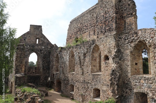 Old castle ruins in the city of Sigulda on the territory of Latvia on July 26, 2019.Old castle ruins in the city of Sigulda on the territory of Latvia on July 26, 2019
