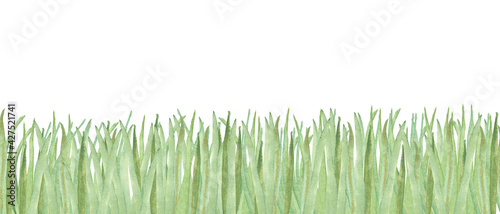 Watercolor hand painted nature garden banner with green grass field illustration on the white background for design elements and cards with space for text