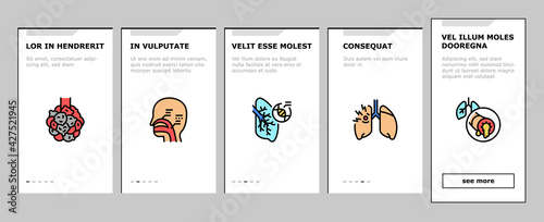 Respiratory Disease Onboarding Mobile App Page Screen Vector. Lungs Infection, Asthma And Tuberculosis, Bronchiectasis And Cystic Fibrosis Respiratory Ill Illustrations
