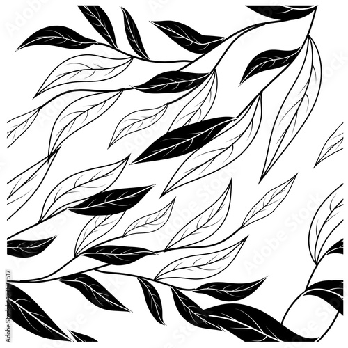 Fotografie Beautiful cartoon pattern with black branch on white background