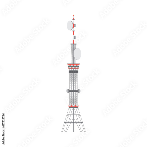 Telecommunication tower construction, flat vector illustration isolated.