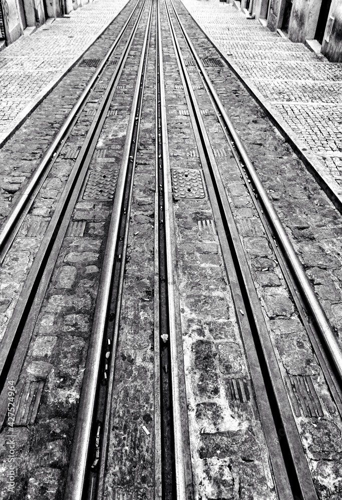 Bica street and elevator rails in Lisbon Bica street and elevator rails in Lisbon