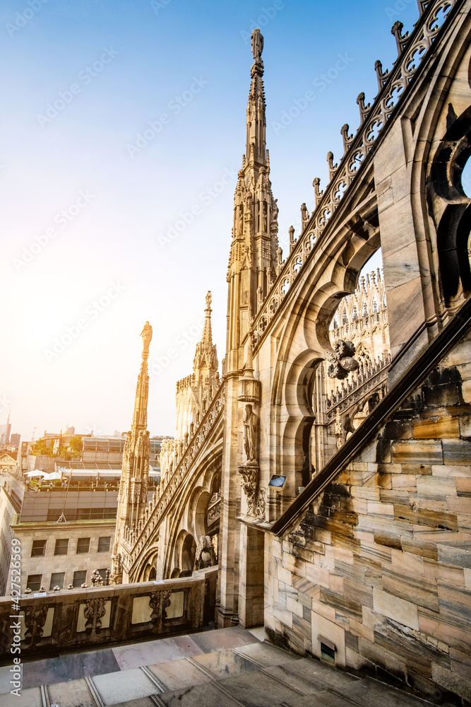 Roof terraces of the famous Duomo Cathedral of Milan