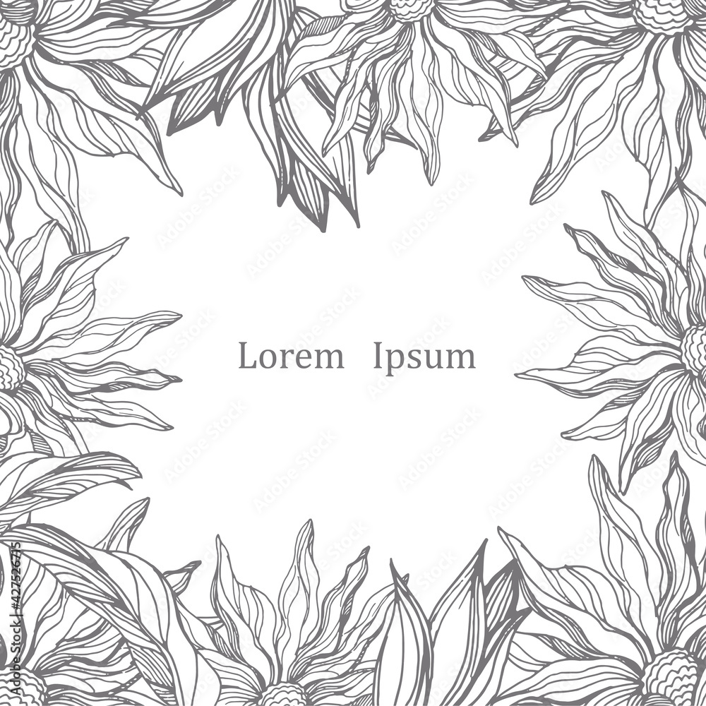 Fototapeta premium Palm leaves. Flowers. Seamless vector pattern of tropical flowers and leaves. Trendy vector image. Coloring. Antistress.