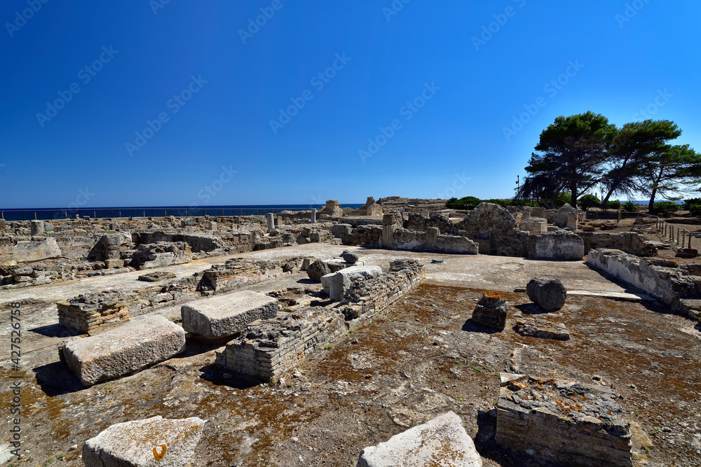 Uncovered excavations near the town of Nora on the island of Sardinia, Italy