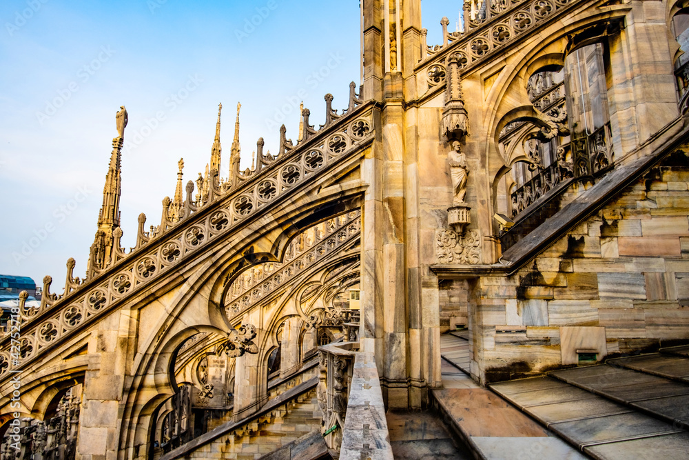 Roof terraces of the famous Duomo Cathedral of Milan