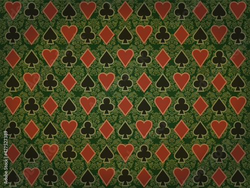 Casino floral wallpaper with poker elements, vector illustration