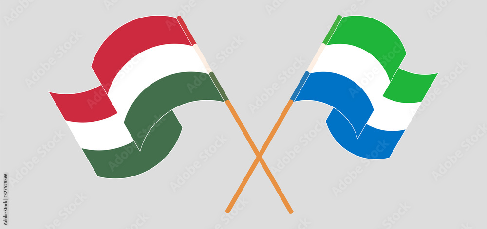 Crossed and waving flags of Hungary and Sierra Leone Crossed and waving flags of Hungary and Sierra Leone