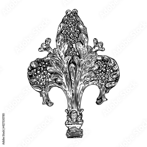 Flourishes and swirls flowers. Vintage baroque leaf scroll, floral ornament engraving in retro antique style. Damask elements.