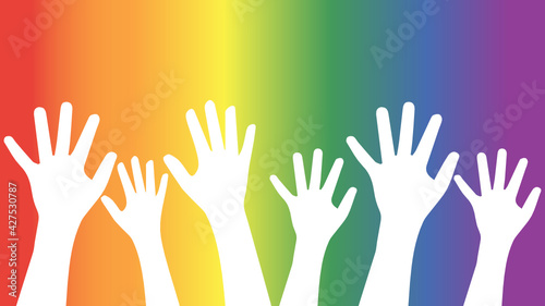 Hands up, lgbt gradient background, pride