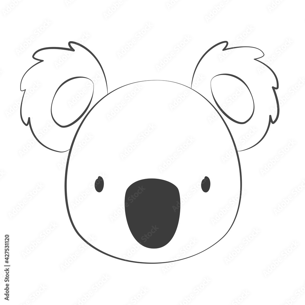 Hand drawn vector illustration of a cute funny koala face. Isolated objects. Scandinavian style flat design. Concept for children print. Hand drawn vector illustration of a cute funny koala face. Isolated objects. Scandinavian style flat design. Concept for children print.