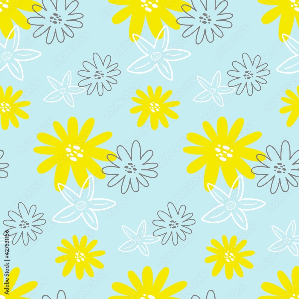 Floral seamless pattern. Cute summer flowers. Summer background. Vector illustration.