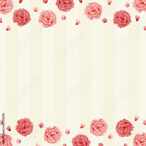 母の日　水彩　カーネーション　フレーム　背景付き　背景付き　正方形/ Watercolor Carnation Frame for Mother's Day with Background - Square - Vector Image