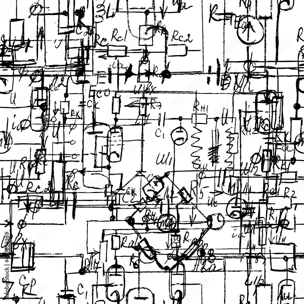 Scientific seamless texture with handwritten formulas and electronic ...