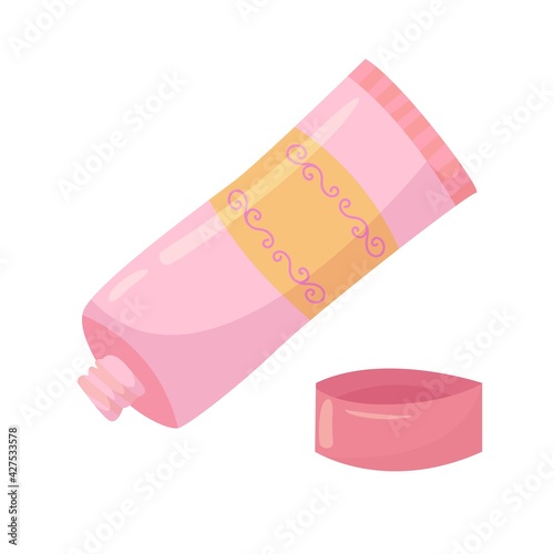 Hand cream. Skin cosmetics. Manicure tools drawn in cartoon style. Vector illustration isolated on white background.