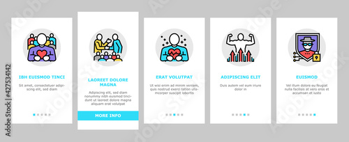 Values Human Life Onboarding Mobile App Page Screen Vector. Love And Friendship, Health And Strength, Safety And Tranquility, Success And Power People Values Illustrations © vectorwin