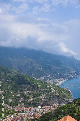 beautiful view of the Amalfi Coast from Ravello in Italy. the Mediterranean  the mountains and the city.