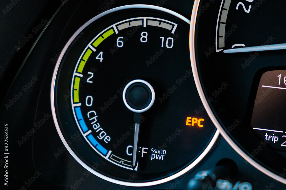 Fototapeta premium Engine stop of electric car on the dashboard. 