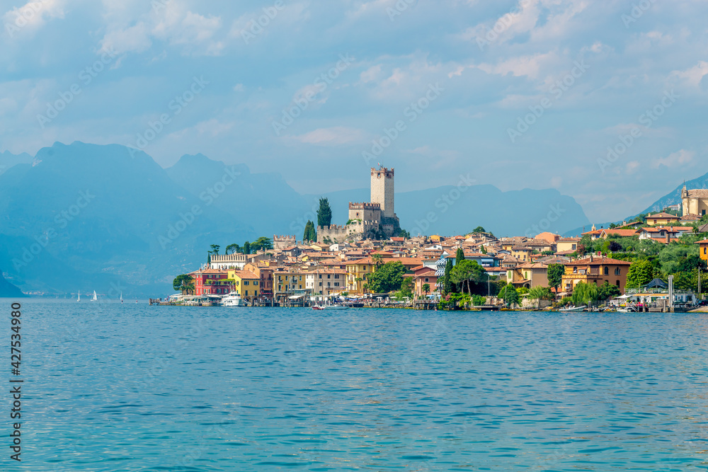 Fototapeta premium Beautiful peaceful lake Garda, Italy. Malcesine. An Old Town.