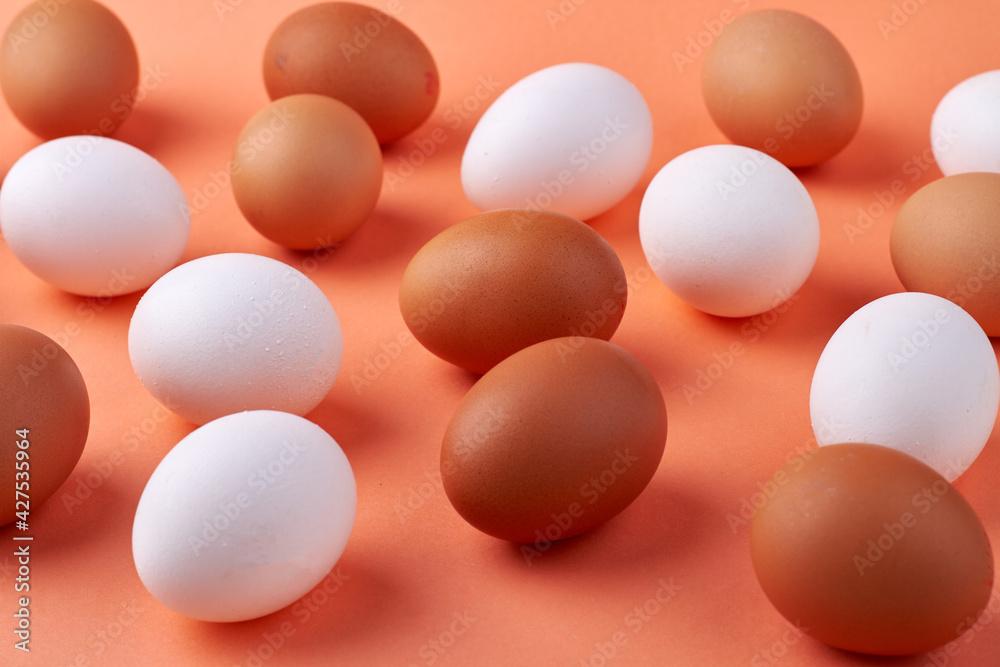 Close-up white and brown boiled eggs. Close-up white and brown boiled eggs.